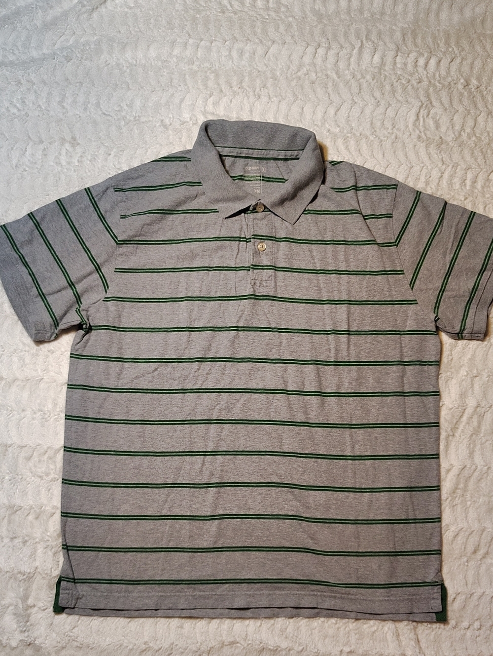 Classic Men's Gray Old Navy  Polo Shirt with Green Stripes